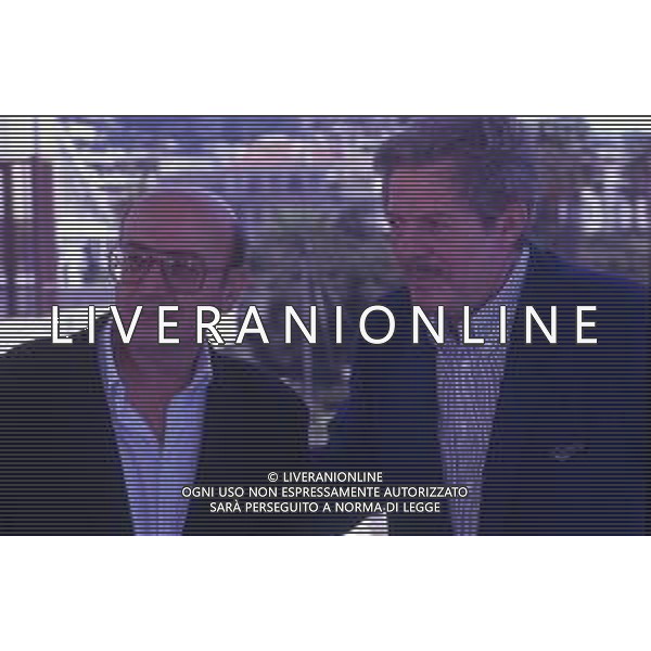 DIAP- RETROSPETTIVA THEO ANGELOPOULOS REGISTA -SCENEGGIATORE E PRODUTTORE CINEMATOGRAFICO NELLA FOTO THEO ANGELOPOULOS CON MARCELLO MASTROIANNI NELL\'ANNO 1991 A CANNES AG ALDO LIVERANI SAS