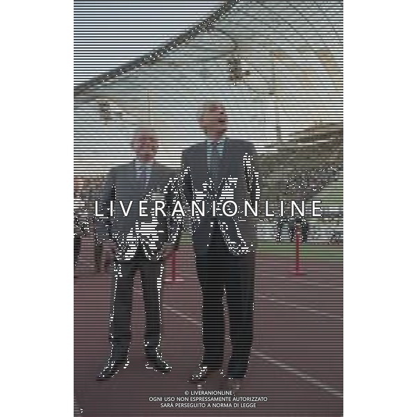 Neg- RETROSPETTIVA AVVOCATO VITTORIO CAISSOTTI CHIUSANO PRESIDENTE JUVENTUS CALCIO NELLA FOTO CON ROBERTO BETTEGA ALL\'OLYMPIASTADION DI MONACO DI BAVIERA PER LA FINALE DI CHAMPIONS LEAGUE IL 28.05.1997 AG ALDO LIVERANI SAS