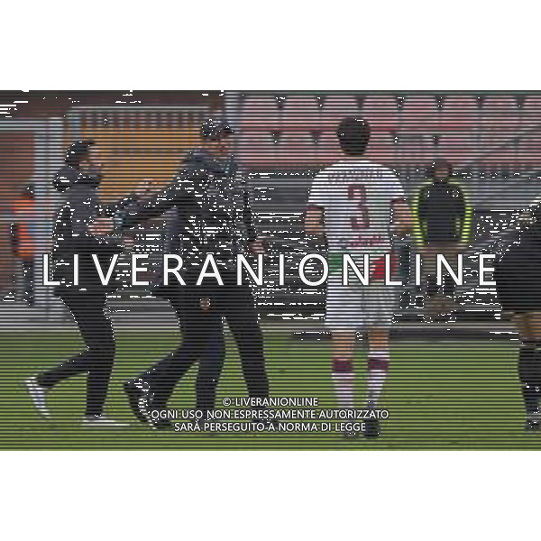 VENEZIA - REGGIANA CAMPIONATO CALCIO SERIE B 01.04.2024 NELLA FOTO ESULTANZA E FESTEGGIAMENTI A FINE GARA DEI GIOCATORI DELLA REGGIANA - ALESSANDRO NESTA E EDOARDO PIERAGNOLO © AGENZIA ALDO LIVERANI SAS