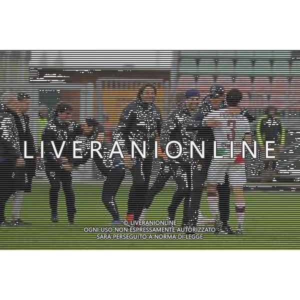 VENEZIA - REGGIANA CAMPIONATO CALCIO SERIE B 01.04.2024 NELLA FOTO ESULTANZA E FESTEGGIAMENTI A FINE GARA DEI GIOCATORI DELLA REGGIANA - ALESSANDRO NESTA E EDOARDO PIERAGNOLO © AGENZIA ALDO LIVERANI SAS