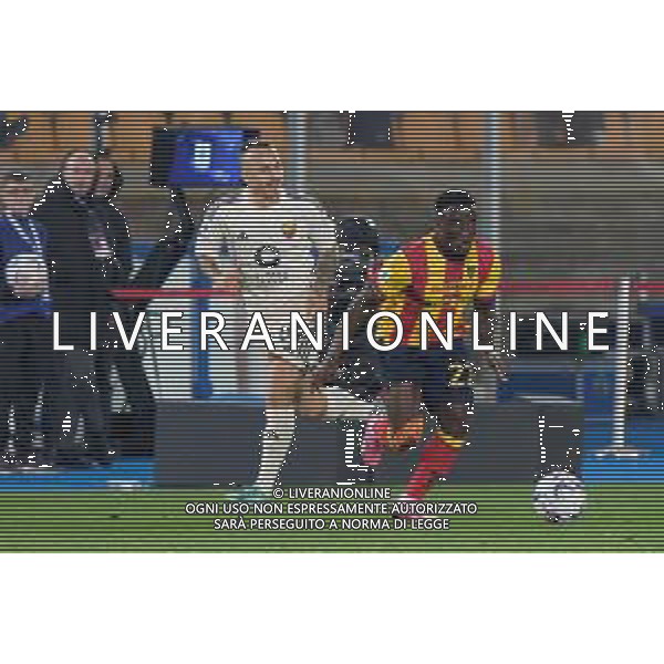 TVEM Lameck Banda of US Lecce and José Ángel Esmorís Tasende Angelino of AS Roma during the Italian soccer Serie A match US Lecce vs AS Roma on April 1, 2024 at Via del Mare Stadium in Lecce, Italy. Photo Emmanuele Mastrodonato/agenzia Liverani