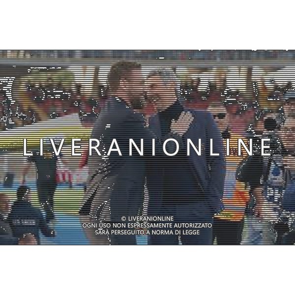 TVEM coach Daniele De Rossi of AS Roma and coach Luca Gotti of US Lecce during the Italian soccer Serie A match US Lecce vs AS Roma on April 1, 2024 at Via del Mare Stadium in Lecce, Italy. Photo Emmanuele Mastrodonato/agenzia Liverani/ AGENZIA ALDO LIVERANI SAS