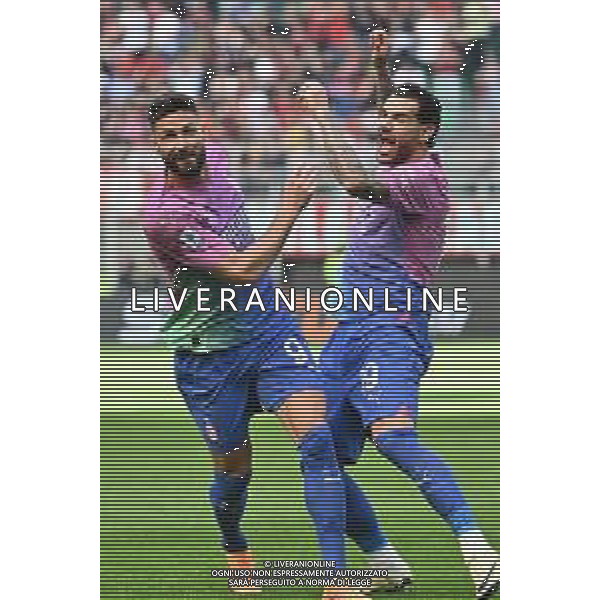 Milan vs Lecce nella foto Olivier Giroud (Milan) e Theo Hernandez (Milan) esultano dopo il gol del 2 a 0 Milano 06-04-2024 Stadio Giuseppe Meazza - San Siro Campionato Serie A TIM - 31a giornata foto Roberto Garavaglia/Agenzia Aldo Liverani sas/ AGENZIA ALDO LIVERANI SAS