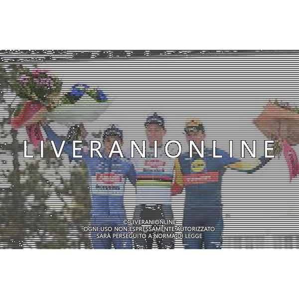 07-04-2024 Paris - Roubaix; 2024, Alpecin - Deceuninck; 2024, Lidl - Trek; Van Der Poel, Mathieu; Philipsen, Jasper; Pedersen, Mads; Roubaix; ©SIROTTI / AGENZIA ALDO LIVERANI SAS