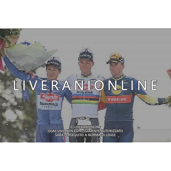 07-04-2024 Paris - Roubaix; 2024, Alpecin - Deceuninck; 2024, Lidl - Trek; Van Der Poel, Mathieu; Philipsen, Jasper; Pedersen, Mads; Roubaix; ©SIROTTI / AGENZIA ALDO LIVERANI SAS