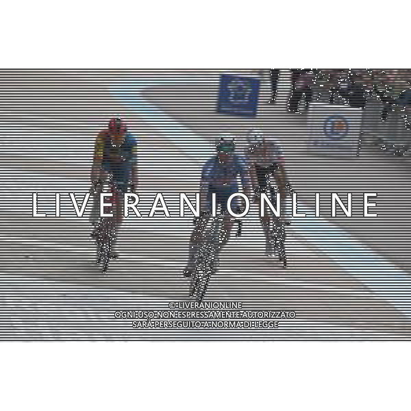07-04-2024 Paris - Roubaix; 2024, Alpecin - Deceuninck; 2024, Lidl - Trek; 2024, Uae Team Emirates; Philipsen, Jasper; Pedersen, Mads; Politt, Nils; Roubaix; ©SIROTTI / AGENZIA ALDO LIVERANI SAS