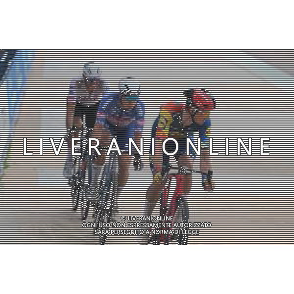 07-04-2024 Paris - Roubaix; 2024, Alpecin - Deceuninck; 2024, Lidl - Trek; 2024, Uae Team Emirates; Philipsen, Jasper; Pedersen, Mads; Politt, Nils; Roubaix; ©SIROTTI / AGENZIA ALDO LIVERANI SAS