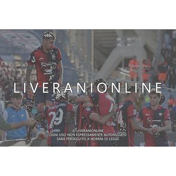 7-4-2024. Cagliari calcio-Atalanta Bergamasca calcio. 31° giornata campionato calcio italiano Serie A 2023/2024, stadio Unipol Domus Cagliari. Foto Salvatore Moi/Agenzia Aldo Liverani s.as. Nella foto: Gol ed esultanza del Cagliari in casa contro Atalanta. Segna: Tommaso Augello Cagliari ©MOI SALVATORE / AGENZIA ALDO LIVERANI SAS