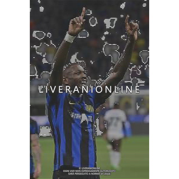 Inter vs Cagliari nella foto Marcus Thuram (Inter) esulta dopo il gol dell\'1 a 0 Milano 14-04-2024 Stadio Giuseppe Meazza - San Siro Campionato Serie A TIM - 32a giornata foto Roberto Garavaglia/Agenzia Aldo Liverani sas