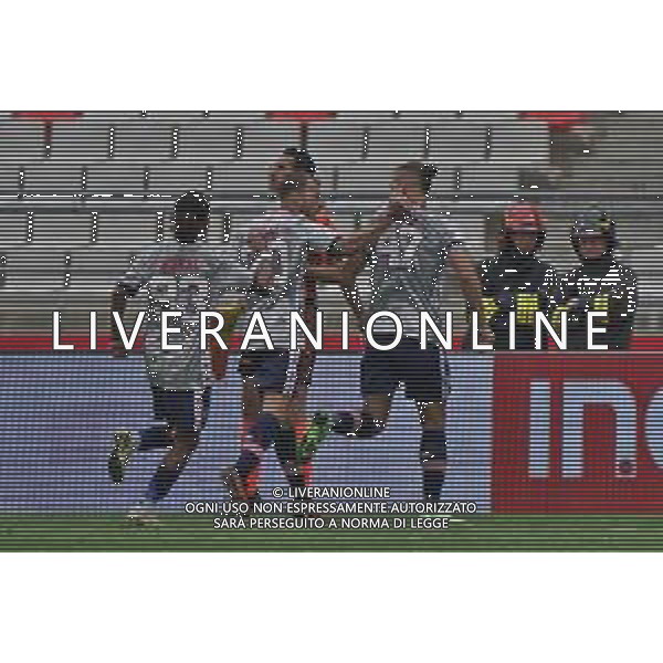 TVEM George Puscas of SSC Bari celebrates after scoring a goal with teammates during the Italian Serie B match between SSC Bari vs Pisa on April 20, 2024 at the San Nicola stadium in Bari, Italy. Photo by Emmanuele Mastrodonato/agenzia Aldo Liverani sas / AGENZIA ALDO LIVERANI SAS