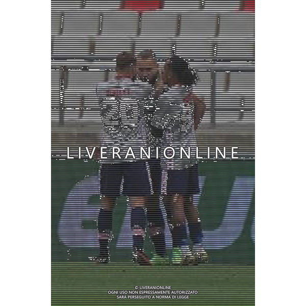 TVEM George Puscas of SSC Bari celebrates after scoring a goal with teammates during the Italian Serie B match between SSC Bari vs Pisa on April 20, 2024 at the San Nicola stadium in Bari, Italy. Photo by Emmanuele Mastrodonato/agenzia Aldo Liverani sas/ AGENZIA ALDO LIVERANI SAS