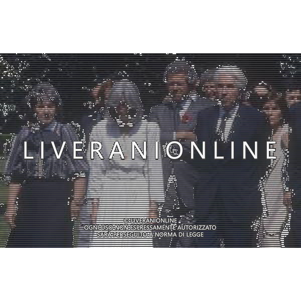 14-06-1986 GINEVRA FUNERALI DELLO SCRITTORE JORGE LUIS BORGES  NELLA FOTO MARIA KODAMA MOGLIE E SEGRETARIA DELLO SCRITTORE JORGES LUIS BORGES DURANTE IL FUNERALE CON QUINTANA AMBASCIATORE ARGENTINO AG ALDO LIVERANI SAS 