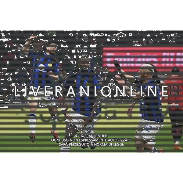 Milan vs Inter nella foto Marcus Thuram (Inter) esulta dopo il gol del 2 a 0 Milano 22-04-2024 Stadio Giuseppe Meazza - San Siro Campionato Serie A TIM - 33a giornata foto Roberto Garavaglia/Agenzia Aldo Liverani sas / AGENZIA ALDO LIVERANI SAS