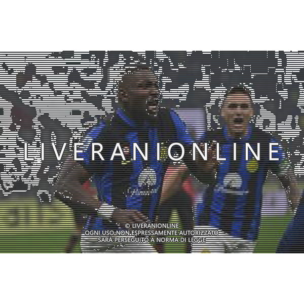 Milan vs Inter nella foto Marcus Thuram (Inter) esulta dopo il gol del 2 a 0 Milano 22-04-2024 Stadio Giuseppe Meazza - San Siro Campionato Serie A TIM - 33a giornata foto Roberto Garavaglia/Agenzia Aldo Liverani sas / AGENZIA ALDO LIVERANI SAS