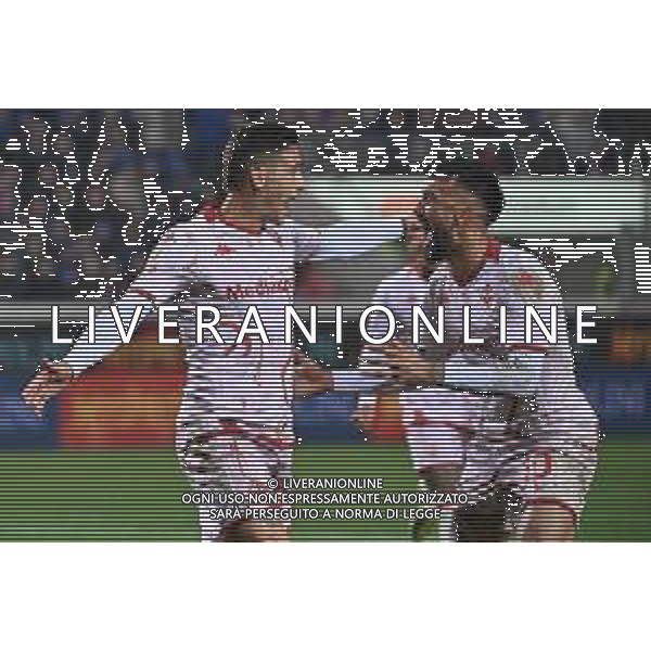 TVRG Atalanta vs Fiorentina nella foto Lucas Martinez Quarta (Fiorentina) e Nicolas Gonzalez (Fiorentina) esultano dopo il gol dell\'1 a 1 Bergamo 24-04-2024 Gewiss Stadium Coppa Italia Frecciarossa - semifinale gara di ritorno foto Roberto Garavaglia/Agenzia Aldo Liverani sas/ AGENZIA ALDO LIVERANI SAS