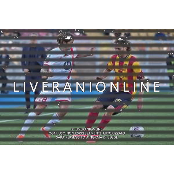 TVEM Andrea Colpani of AC Monza in action against Antonino Gallo of US Lecce during the Italian soccer Serie A match US Lecce vs Monza on April 27, 2024 at Via del Mare Stadium in Lecce, Italy. Photo Emmanuele Mastrodonato/agenzia Liverani