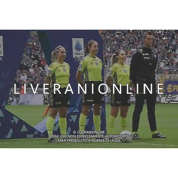 Inter vs Torino nella foto Maria Sole Ferrieri Caputi, arbitro del match, affiancata dalle assistenti Francesca Di Monte e Tiziana Trasciatti prima della partita a Milano 28-04-2024 Stadio Giuseppe Meazza - San Siro Campionato Serie A TIM - 34a giornata foto Tiziano Ballabio/Agenzia Aldo Liverani sas / AGENZIA ALDO LIVERANI SAS / AGENZIA ALDO LIVERANI SAS