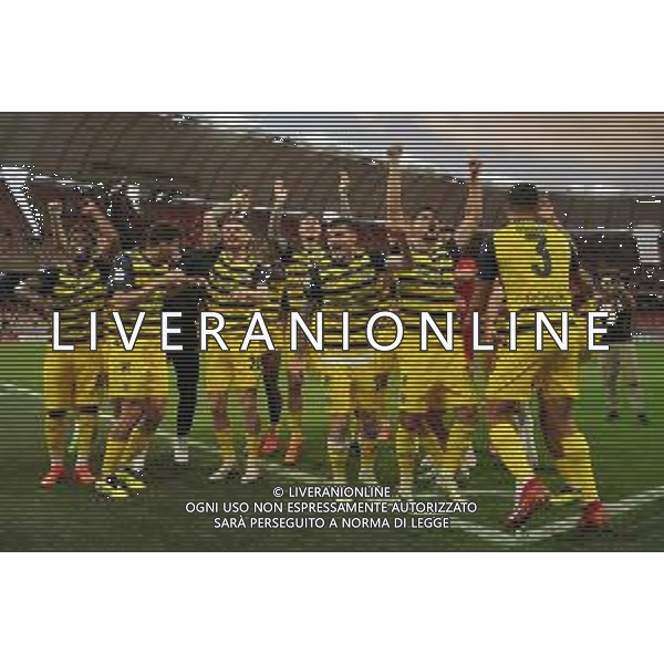 Players of Parma Calcio celebrates the victory during the Italian Serie B match SSC Bari vs Parma on May 01, 2024 at the San Nicola stadium in Bari, Italy. Photo by Emmanuele Mastrodonato/agenzia Aldo Liverani sas/ AGENZIA ALDO LIVERANI SAS