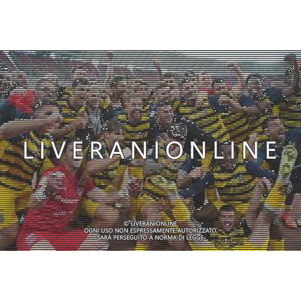 Players of Parma Calcio celebrates the victory during the Italian Serie B match SSC Bari vs Parma on May 01, 2024 at the San Nicola stadium in Bari, Italy. Photo by Emmanuele Mastrodonato/agenzia Aldo Liverani sas/ AGENZIA ALDO LIVERANI SAS