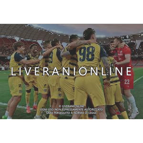 TVEM The Parma Calcio players are celebrating their mathematical promotion to Serie A at the end of the Serie B match on the SSC Bari field in Bari, Italy, on May 1, 2024. Photo by Emmanuele Mastrodonato/agenzia Aldo Liverani sas / AGENZIA ALDO LIVERANI SAS