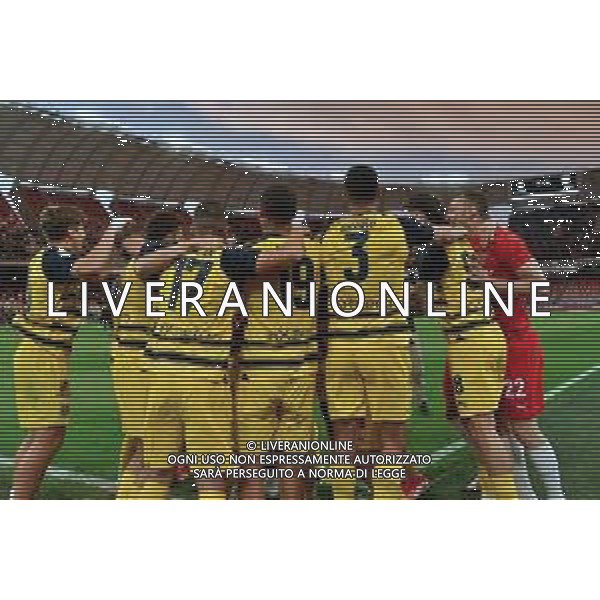 TVEM The Parma Calcio players are celebrating their mathematical promotion to Serie A at the end of the Serie B match on the SSC Bari field in Bari, Italy, on May 1, 2024. Photo by Emmanuele Mastrodonato/agenzia Aldo Liverani sas / AGENZIA ALDO LIVERANI SAS