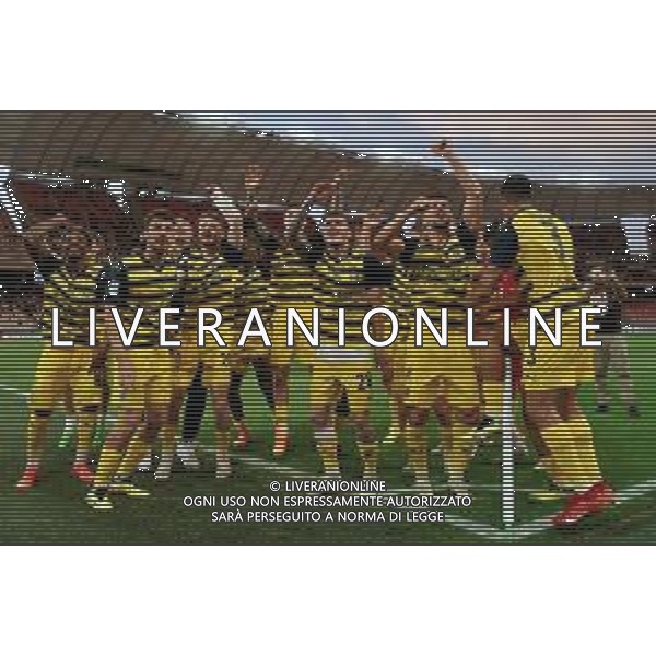 TVEM The Parma Calcio players are celebrating their mathematical promotion to Serie A at the end of the Serie B match on the SSC Bari field in Bari, Italy, on May 1, 2024. Photo by Emmanuele Mastrodonato/agenzia Aldo Liverani sas / AGENZIA ALDO LIVERANI SAS