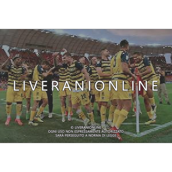 TVEM The Parma Calcio players are celebrating their mathematical promotion to Serie A at the end of the Serie B match on the SSC Bari field in Bari, Italy, on May 1, 2024. Photo by Emmanuele Mastrodonato/agenzia Aldo Liverani sas / AGENZIA ALDO LIVERANI SAS