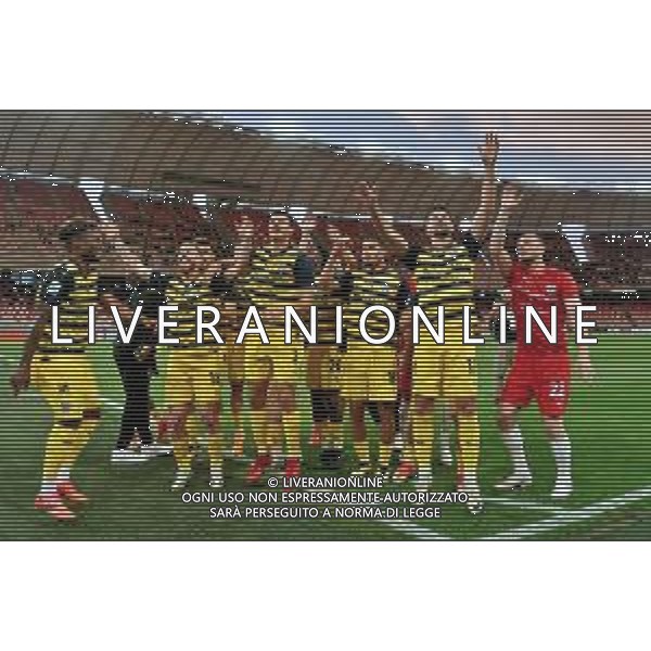 TVEM The Parma Calcio players are celebrating their mathematical promotion to Serie A at the end of the Serie B match on the SSC Bari field in Bari, Italy, on May 1, 2024. Photo by Emmanuele Mastrodonato/agenzia Aldo Liverani sas / AGENZIA ALDO LIVERANI SAS