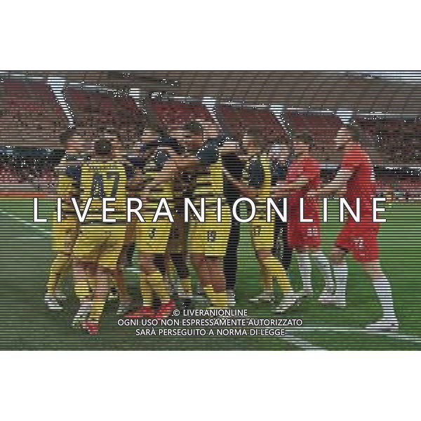 TVEM The Parma Calcio players are celebrating their mathematical promotion to Serie A at the end of the Serie B match on the SSC Bari field in Bari, Italy, on May 1, 2024. Photo by Emmanuele Mastrodonato/agenzia Aldo Liverani sas / AGENZIA ALDO LIVERANI SAS