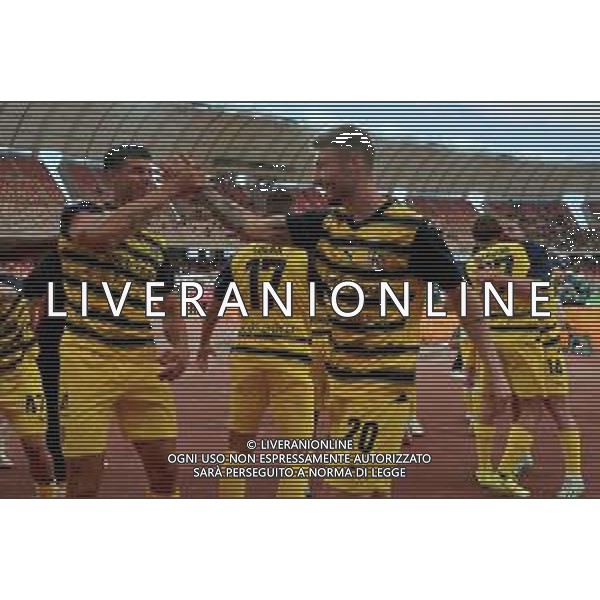 TVEM The Parma Calcio players are celebrating their mathematical promotion to Serie A at the end of the Serie B match on the SSC Bari field in Bari, Italy, on May 1, 2024. Photo by Emmanuele Mastrodonato/agenzia Aldo Liverani sas / AGENZIA ALDO LIVERANI SAS