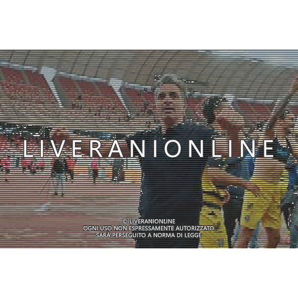 TVEM coach Fabio Pecchia of Parma Calcio are celebrating their mathematical promotion to Serie A at the end of the Serie B match on the SSC Bari field in Bari, Italy, on May 1, 2024. Photo by Emmanuele Mastrodonato/agenzia Aldo Liverani sas / AGENZIA ALDO LIVERANI SAS