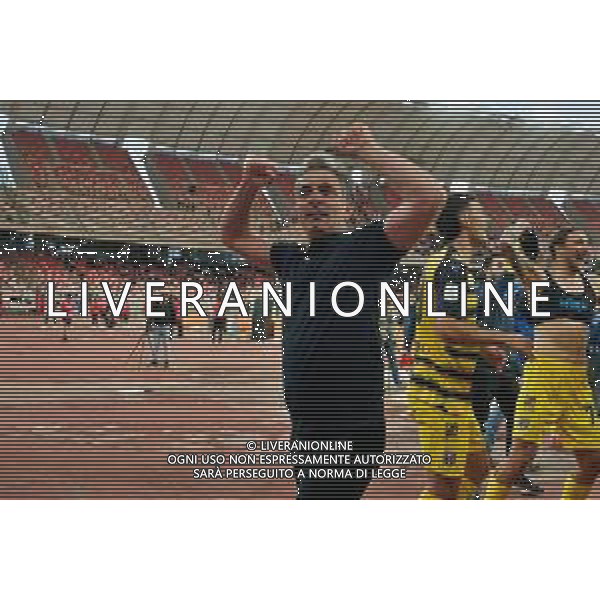 TVEM coach Fabio Pecchia of Parma Calcio are celebrating their mathematical promotion to Serie A at the end of the Serie B match on the SSC Bari field in Bari, Italy, on May 1, 2024. Photo by Emmanuele Mastrodonato/agenzia Aldo Liverani sas / AGENZIA ALDO LIVERANI SAS