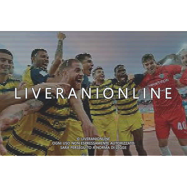 TVEM The Parma Calcio players are celebrating their mathematical promotion to Serie A at the end of the Serie B match on the SSC Bari field in Bari, Italy, on May 1, 2024. Photo by Emmanuele Mastrodonato/agenzia Aldo Liverani sas / AGENZIA ALDO LIVERANI SAS