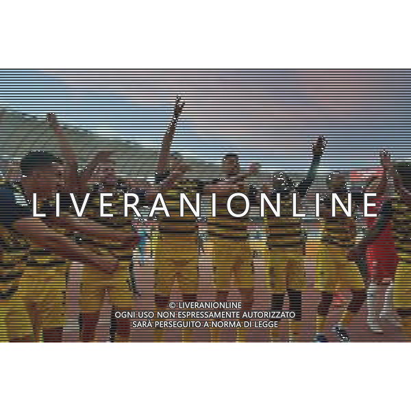 TVEM The Parma Calcio players are celebrating their mathematical promotion to Serie A at the end of the Serie B match on the SSC Bari field in Bari, Italy, on May 1, 2024. Photo by Emmanuele Mastrodonato/agenzia Aldo Liverani sas / AGENZIA ALDO LIVERANI SAS