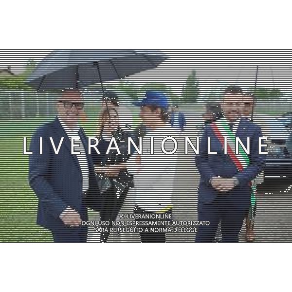 IMOLA 01 05 2024 COMMEORAZIONE 30∞ANNIVERSARIO DALLA MORTE DI AYRTON SENNA NELLA FOTO STEFANO DOMENICALI PRESIDENTE FORMULA 1 ANDREA KIMI ANTONELLI E SINDACO DI IMOLA MARCO PANIERI ©SANNA / AGENZIA ALDO LIVERANI SAS