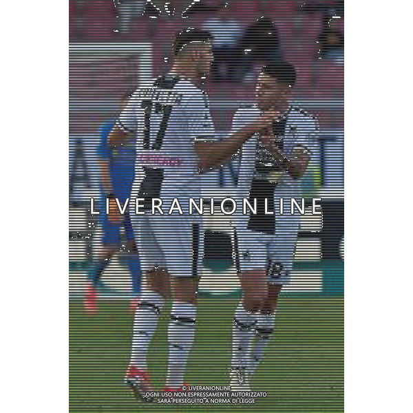 TVEM Lorenzo Lucca of Udinese Calcio celebrates after scoring a goal with Nehuen Perez of Udinese Calcio during the Italian soccer Serie A match US Lecce vs Udinese on May 13, 2024 at Via del Mare Stadium in Lecce, Italy. Photo Emmanuele Mastrodonato/agenzia Liverani/AGENZIA ALDO LIVERANI SAS