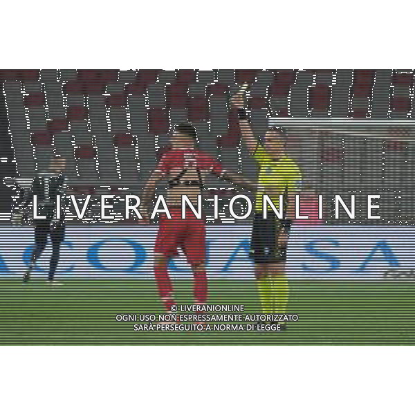 TVEM Marco Nasti of SSC Bari receives a yellow card during the Italian Serie BKT playout match between SSC Bari and Ternana Calcio on 16 May 2024 at the San Nicola stadium in Bari, Italy. Photo by Emmanuele Mastrodonato/ag. Aldo Liverani s.a.s. / AGENZIA ALDO LIVERANI SAS