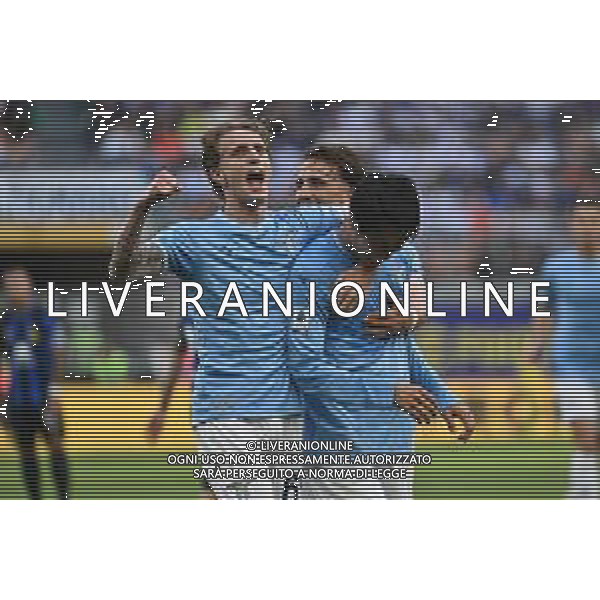 Inter vs Lazio nella foto Nicolò Rovella (Lazio) e Daichi Kamada (Lazio) esultano dopo il gol dell\'1 a 0 Milano 19-05-2024 Stadio Giuseppe Meazza - San Siro Campionato Serie A TIM - 37a giornata foto Roberto Garavaglia/Agenzia Aldo Liverani sas
