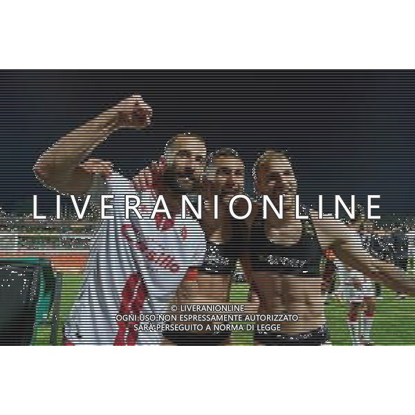TVEM Valerio Di Cesare of SSC Bari, Mattia Maita of SSC Bari and Giuseppe Sibilli of SSC Bari celebrates the victory during the Italian Serie BKT playout match between Ternana Calcio vs SSC Bari on 23 May 2024 at the Libero Liberati stadium in Bari, Italy. Photo by Emmanuele Mastrodonato/ag. Aldo Liverani s.a.s./ AGENZIA ALDO LIVERANI SAS