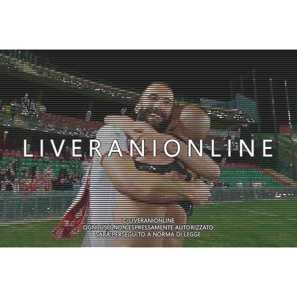 TVEM Valerio Di Cesare of SSC Bari celebrates the victory with Ahmad Benali of SSC Bari during the Italian Serie BKT playout match between Ternana Calcio vs SSC Bari on 23 May 2024 at the Libero Liberati stadium in Bari, Italy. Photo by Emmanuele Mastrodonato/ag. Aldo Liverani s.a.s./ AGENZIA ALDO LIVERANI SAS