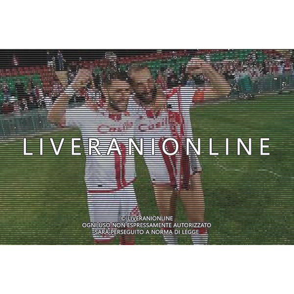 TVEM Valerio Di Cesare of SSC Bari celebrates the victory with Raffaele Pucino of SSC Barii during the Italian Serie BKT playout match between Ternana Calcio vs SSC Bari on 23 May 2024 at the Libero Liberati stadium in Bari, Italy. Photo by Emmanuele Mastrodonato/ag. Aldo Liverani s.a.s./ AGENZIA ALDO LIVERANI SAS