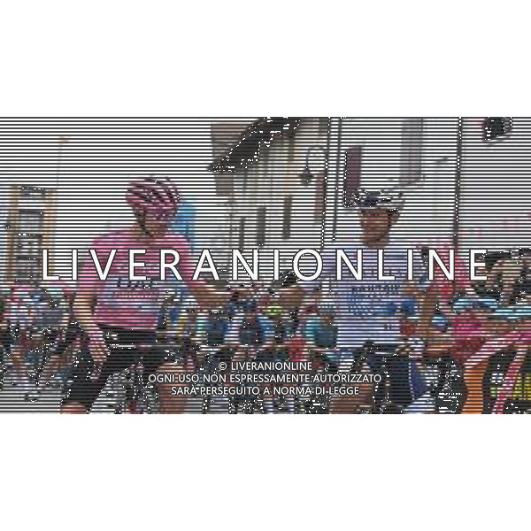 24-05-2024 Giro D\'italia; Tappa 19 Mortegliano - Sappada; 2024, Uae Team Emirates; 2024, Bahrain Victorious; Pogacar, Tadej; Tiberi, Antonio; Mortegliano; ©SIROTTI / AGENZIA ALDO LIVERANI