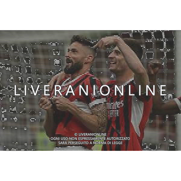 Milan vs Salernitana nella foto Olivier Giroud (Milan) e Matteo Gabbia (Milan) esultano dopo il gol del 2 a 0 Milano 25-05-2024 Stadio Giuseppe Meazza - San Siro Campionato Serie A TIM - 38a giornata foto Roberto Garavaglia/Agenzia Aldo Liverani sas/ AGENZIA ALDO LIVERANI SAS