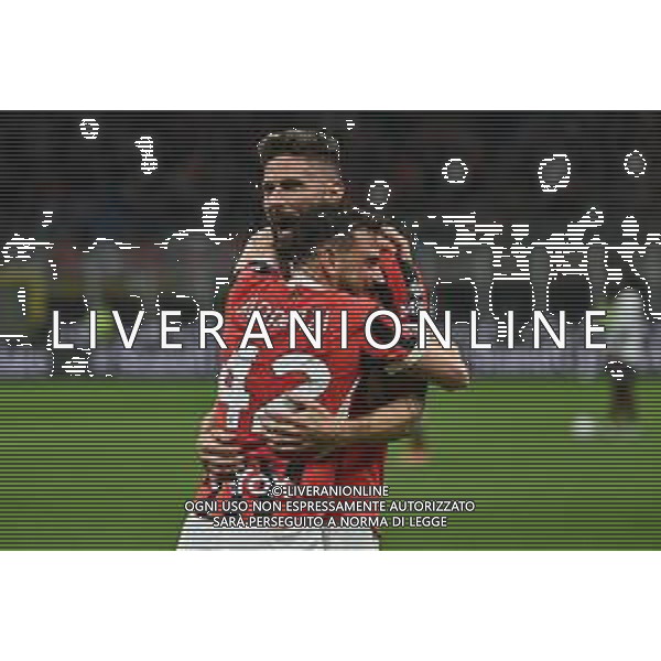 Milan vs Salernitana nella foto Olivier Giroud (Milan) e Alessandro Florenzi (Milan) esultano dopo il gol del 2 a 0 Milano 25-05-2024 Stadio Giuseppe Meazza - San Siro Campionato Serie A TIM - 38a giornata foto Roberto Garavaglia/Agenzia Aldo Liverani sas/ AGENZIA ALDO LIVERANI SAS