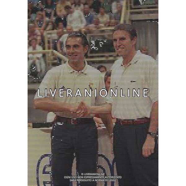 NEG-1999 REAL MADRID BASKET NELLA FOTO SERGIO SCARIOLO ALLENATORE REAL MADRID BASKET CON CARLO RECALCATI ALLENATORE PAF BOLOGNA AG ALDO LIVERANI SAS