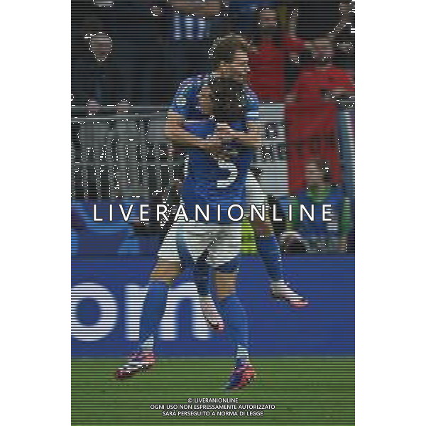 Italia vs Albania - UEFA EURO 2024 nella foto Nicolo\' Barella (Italia) e Riccardo Calafiori (Italia) esultanza dopo il gol del 2 a 1 Dortmund (GER) 15-06-2024 BVB Stadion Dortmund Campionato Europeo di Calcio - UEFA EURO 2024 fase a gironi - gruppo B 1a giornata foto Roberto Garavaglia/Agenzia Aldo Liverani sas/AGENZIA ALDO LIVERANI SAS