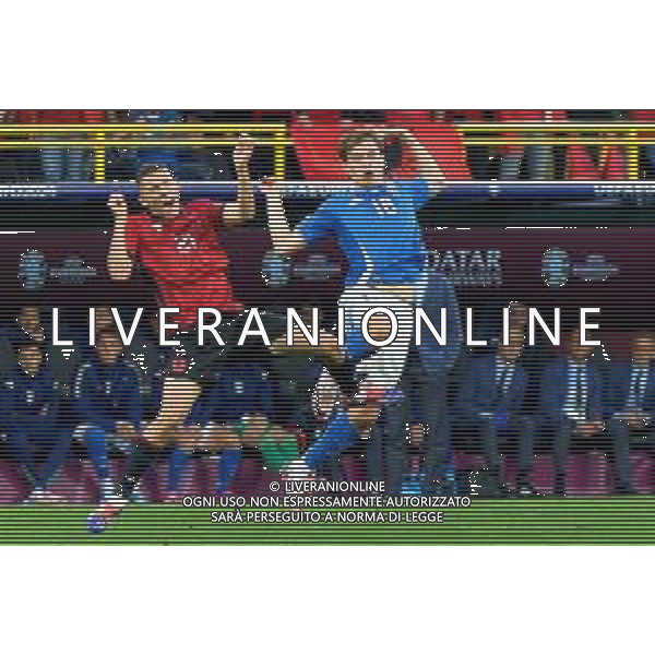 TVEM Kristjan Asllani of Albania in action against Nicolo Barella of Italy during the UEFA EURO 2024 group stage match between Albania and Italy at Westfalenstadion on June 15, 2024 in Dortmund, Germany. Photo by Emmanuele Mastrodonato/ag. Aldo Liverani sas