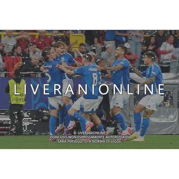 TVEM Nicolo Barella of Italy celebrates after scoring a goal with teammates during the UEFA EURO 2024 group stage match between Albania and Italy at Westfalenstadion on June 15, 2024 in Dortmund, Germany. Photo by Emmanuele Mastrodonato/ag. Aldo Liverani sas
