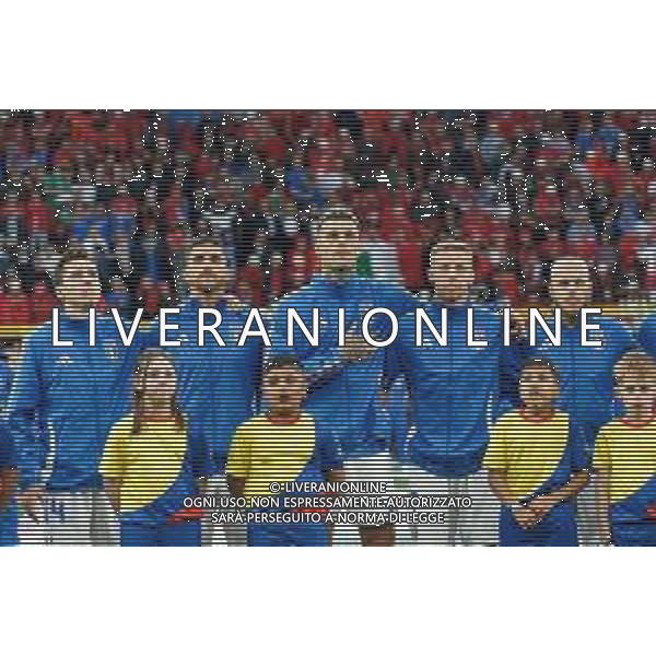 TVEM Federico Chiesa of Italy, Lorenzo Pellegrini of Italy, Gianluca Scamacca of Italy, Davide Frattesi of Italy and Giovanni Di Lorenzo of Italy during the national anthem prior the UEFA EURO 2024 group stage match between Albania and Italy at Westfalenstadion on June 15, 2024 in Dortmund, Germany. Photo by Emmanuele Mastrodonato/ag. Aldo Liverani sas