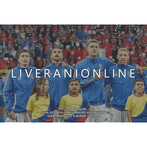 TVEM Federico Chiesa of Italy, Lorenzo Pellegrini of Italy, Gianluca Scamacca of Italy and Davide Frattesi of Italy during the national anthem prior the UEFA EURO 2024 group stage match between Albania and Italy at Westfalenstadion on June 15, 2024 in Dortmund, Germany. Photo by Emmanuele Mastrodonato/ag. Aldo Liverani sas